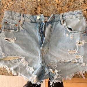 Zara Light Blue Distressed Denim Cutoff Shorts